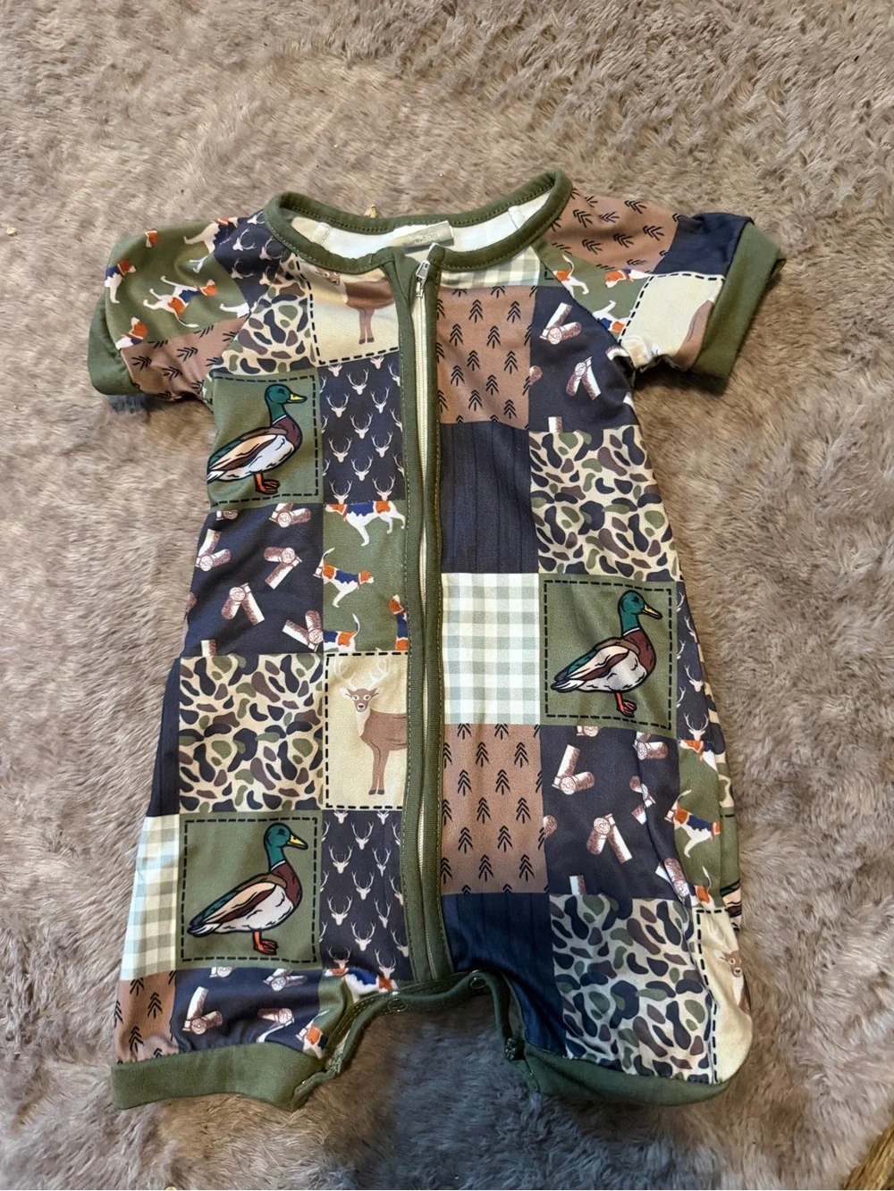 Unbranded Olive & Brown Patchwork Kids One-Piece